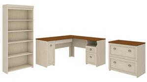 L Shaped Desks Bush Furniture 60" W L-Shaped Desk with Lateral File Cabinet and 5 Shelf Bookcase