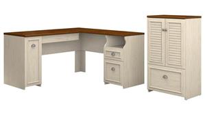 L Shaped Desks Bush Furniture 60" W L-Shaped Desk and Storage Cabinet with File Drawer