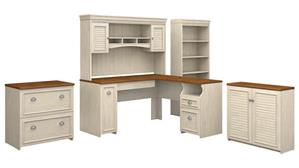 L Shaped Desks Bush Furniture 60in W L-Shaped Desk with Hutch, Lateral File Cabinet, Bookcase and Storage Cabinet