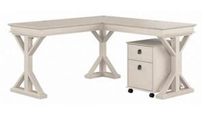 L Shaped Desks Bush Furniture 60in W Farmhouse L-Shaped Desk with Mobile File Cabinet