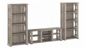 TV Stands Bush Furniture Farmhouse TV Stand for 70in TV with 4 Shelf Bookcases (Set of 2)