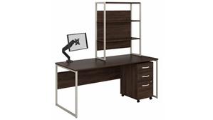 Computer Desks Bush Furniture 72" W x 30" D Computer Desk with Hutch, Monitor Arm and Assembled Mobile File Cabinet