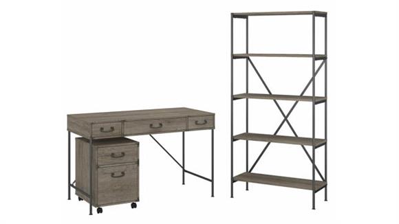 Writing Desks Bush Furniture 48" W Writing Desk with Mobile File Cabinet and 5 Shelf Bookcase