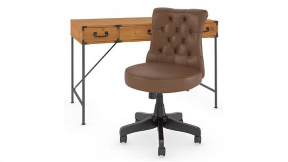 Writing Desks Bush Furniture 48" W Writing Desk with Mid Back Tufted Leather Office Chair