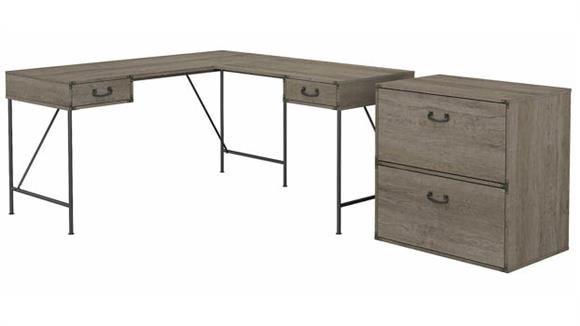 L Shaped Desks Bush Furniture 60" W L-Shaped Writing Desk with 2 Drawer Lateral File Cabinet
