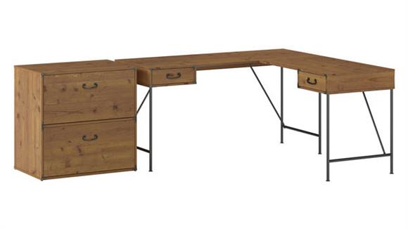 L Shaped Desks Bush Furniture 60" W L-Shaped Writing Desk with 2 Drawer Lateral File Cabinet