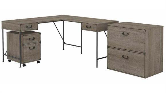 L Shaped Desks Bush Furniture 60" W L-Shaped Writing Desk with Lateral and Mobile File Cabinets