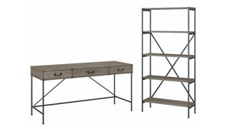 Writing Desks Bush Furniture 60" W Writing Desk with Drawers and 5 Shelf Etagere Bookcase