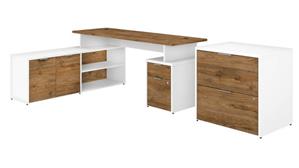 L Shaped Desks Bush Furniture 72" W L-Shaped Desk with Drawers and Lateral File Cabinet