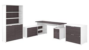 L Shaped Desks Bush Furniture 72" W L-Shaped Desk with Lateral File Cabinet and 5 Shelf Bookcase