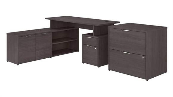L Shaped Desks Bush Furniture 60" W L-Shaped Desk with Drawers and Lateral File Cabinet