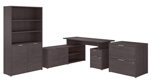 L Shaped Desks Bush Furniture 60" W L-Shaped Desk with Lateral File Cabinet and 5 Shelf Bookcase