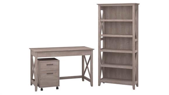 Writing Desks Bush Furniture 48" W Writing Desk with 2 Drawer Mobile File Cabinet and 5 Shelf Bookcase