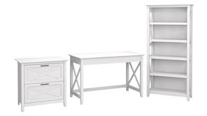 Writing Desks Bush Furniture 48in W Writing Desk with 2 Drawer Lateral File Cabinet and 5 Shelf Bookcase