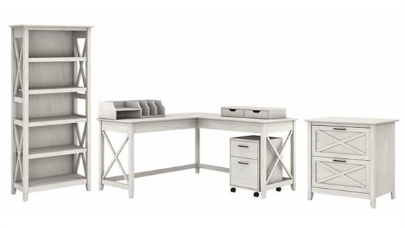 L Shaped Desks Bush Furniture 60" W L-Shaped Desk with 2 File Cabinets, Bookcase and Desktop Organizers