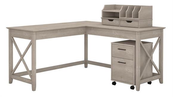 L Shaped Desks Bush Furniture 60" W L-Shaped Desk with Desktop Organizers and Mobile File Cabinet