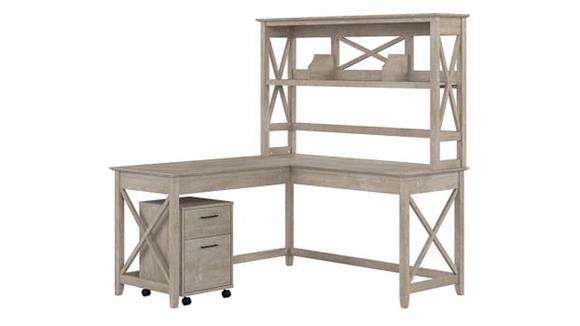 L Shaped Desks Bush Furniture 60" W L-Shaped Desk with Hutch and 2 Drawer Mobile File Cabinet