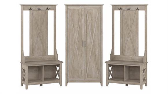 Coat Racks & Hall Trees Bush Furniture Entryway Storage Set with Hall Tree, Shoe Bench (Set of 2) and Tall Cabinet