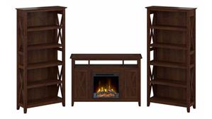 TV Stands Bush Furniture Tall Electric Fireplace TV Stand for 55in TV with 5 Shelf Bookcases (Set of 2)