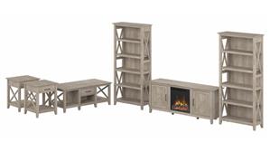 Electric Fireplaces Bush Furniture Electric Fireplace TV Stand with Bookcases and Living Room Table Set