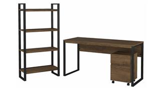 Writing Desks Bush Furniture 60" W Writing Desk with Mobile File Cabinet and Etagere Bookcase
