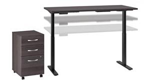 Adjustable Height Desks & Tables Bush Furniture 60" W x 30" D Electric Height Adjustable Standing Desk with Mobile File Cabinet