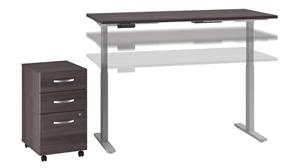 Adjustable Height Desks & Tables Bush Furniture 60" W x 30" D Height Adjustable Standing Desk with Assembled Mobile File Cabinet