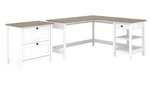 L Shaped Desks Bush Furniture 60in W L-Shaped Computer Desk with 2 Drawer Lateral File Cabinet