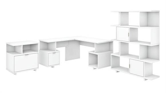 L Shaped Desks Bush Furniture 60" W L-Shaped Desk with Lateral File Cabinet and Bookcase
