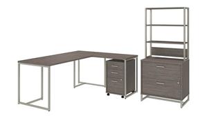 L Shaped Desks Bush Furniture 72" W L-Shaped Desk with 30" W Return, File Cabinets and Hutch