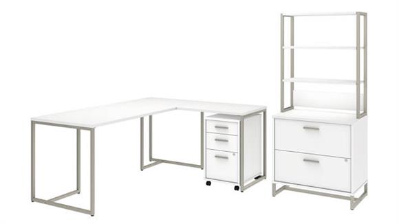 L Shaped Desks Bush Furniture 72" W L-Shaped Desk with 30" W Return, File Cabinets and Hutch