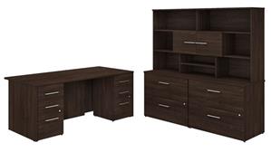 Executive Desks Bush Furniture 72in W x 36in D Executive Desk with 2 -3 Drawer Vertical File Cabinets - Assembled, 2 - 2 Drawer Lateral File Cabinets - Assembled, and Hutch
