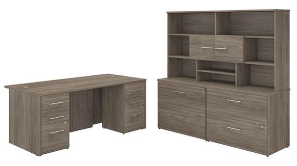 Executive Desks Bush Furniture 72" W x 36" D Executive Desk with 2 -3 Drawer Vertical File Cabinets -Assembled, 2 - 2 Drawer Lateral File Cabinets -Assembled, and Hutch