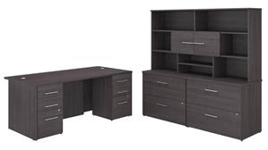 Executive Desks Bush Furniture 72" W x 36" D Executive Desk with 2 -3 Drawer Vertical File Cabinets - Assembled, 2 - 2 Drawer Lateral File Cabinets - Assembled, and Hutch
