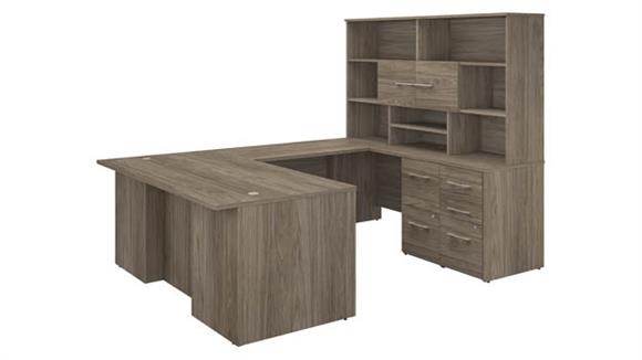 U Shaped Desks Bush Furniture 72" W U-Shaped Executive Desk with 3 Drawer File Cabinet - Assembled, 2 Drawer File Cabinet - Assembled, and Hutch