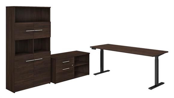 Adjustable Height Desks & Tables Bush Furniture 72" W Height Adjustable Standing Desk with Storage File Drawer - Assembled, and Bookcase