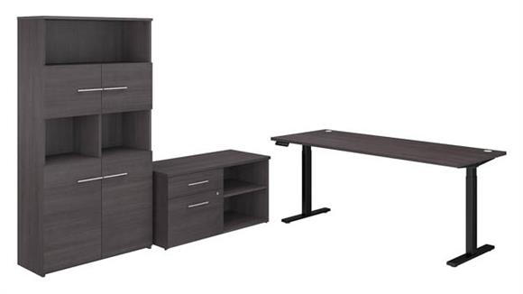 Adjustable Height Desks & Tables Bush Furniture 72" W Height Adjustable Standing Desk with Storage File Drawer - Assembled, and Bookcase