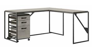 L Shaped Desks Bush Furniture 62" W L-Shaped Industrial Desk with 3 Drawer Mobile File Cabinet