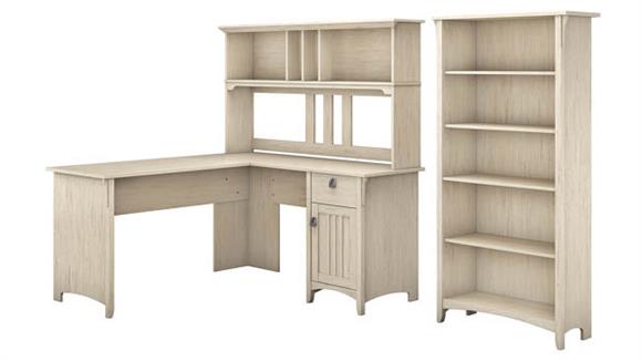 L Shaped Desks Bush Furniture 60" W L Shaped Desk with Hutch and 5 Shelf Bookcase