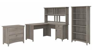 L Shaped Desks Bush Furniture 60in W L-Shaped Desk with Hutch, Lateral File Cabinet and 5 Shelf Bookcase