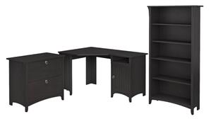 Corner Desks Bush Furniture 55" W Corner Desk with Lateral File Cabinet and 5 Shelf Bookcase