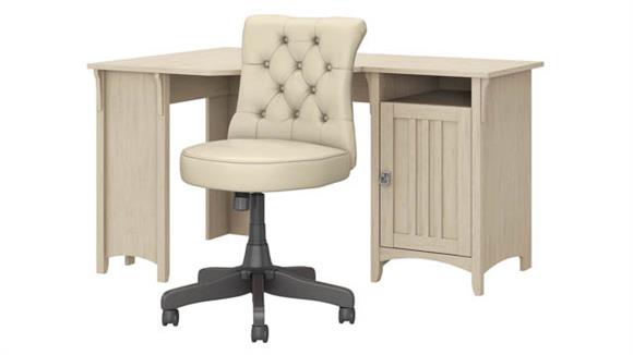 Corner Desks Bush Furniture 55" W Corner Desk with Mid Back Tufted Office Chair