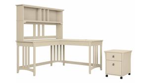 L Shaped Desks Bush Furniture 60" W L-Shaped Writing Desk with Hutch and Mobile File Cabinet