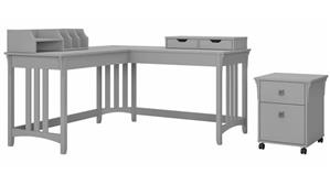 L Shaped Desks Bush Furniture 60" W L-Shaped Writing Desk with Mobile File Cabinet and Desktop Organizers