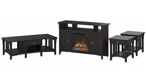 Electric Fireplaces Bush Furniture Tall Electric Fireplace TV Stand with Coffee Table and End Tables