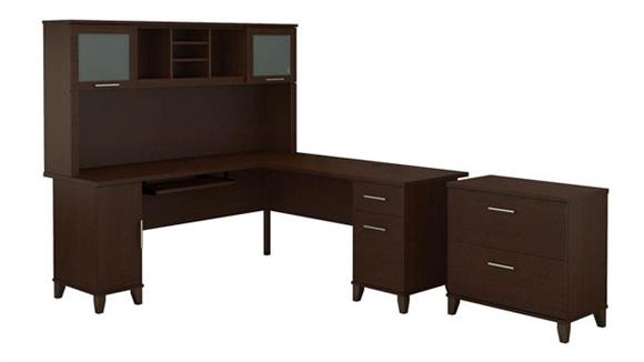 L Shaped Desks Bush Furniture 72" W L-Shaped Desk with Hutch and Lateral File Cabinet