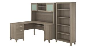 L Shaped Desks Bush Furniture 60in W L-Shaped Desk with Hutch and 5 Shelf Bookcase