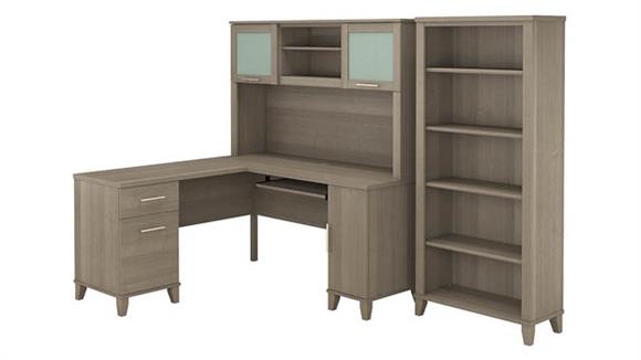 L Shaped Desks Bush Furniture 60" W L-Shaped Desk with Hutch and 5 Shelf Bookcase