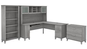 L Shaped Desks Bush Furniture 72in W L-Shaped Desk with Hutch, Lateral File Cabinet and Bookcase