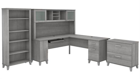 L Shaped Desks Bush Furniture 72" W L-Shaped Desk with Hutch, Lateral File Cabinet and Bookcase